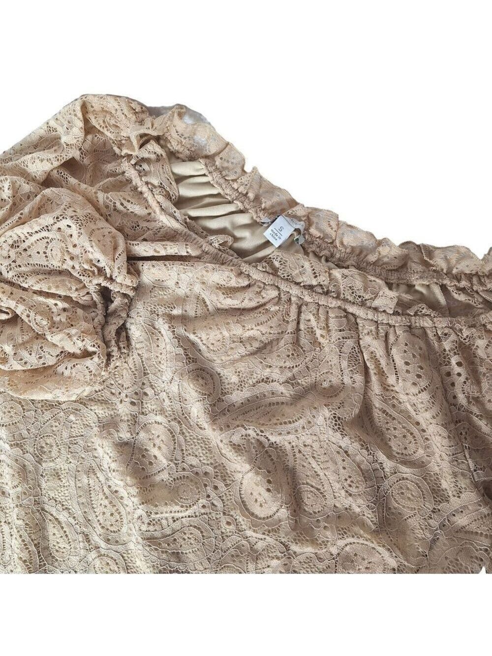 Cato Women's Brown Crochet Bell Sleeve Blouse Small